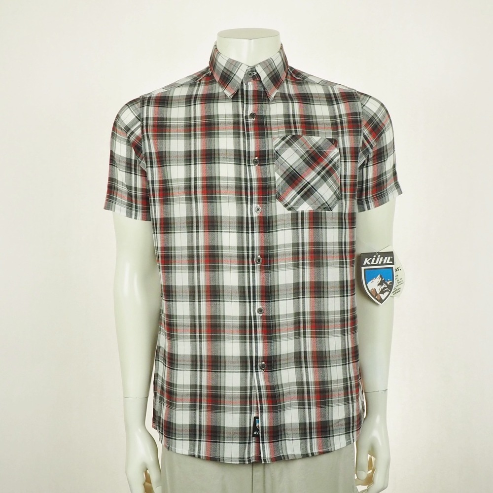 New Kuhl Tropik Button Down Shirt Mens Small Gray Plaid Cotton Outdoor Hiking